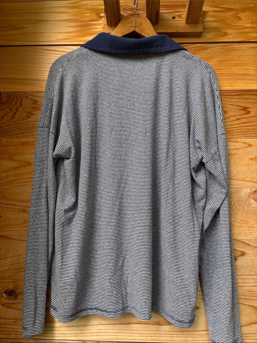 J.Crew Relaxed Stretch Linen Blend Striped Polo Shirt Navy White L - Picture 8 of 8